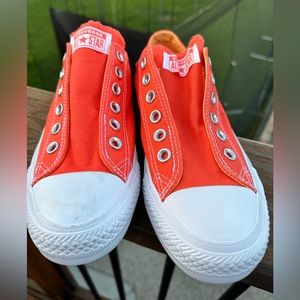 Orange converse unisex slip on